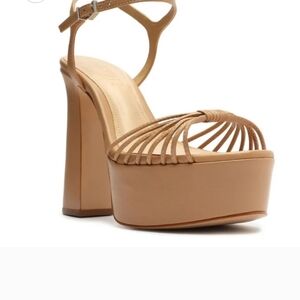Tan Platform Sandals with Strappy Design